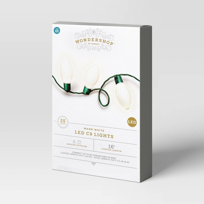 slide 4 of 5, 25ct LED C9 Classic Glow Indoor Outdoor Christmas String Lights Warm White with Green Wire - Wondershop™: UL Listed, 25 ct