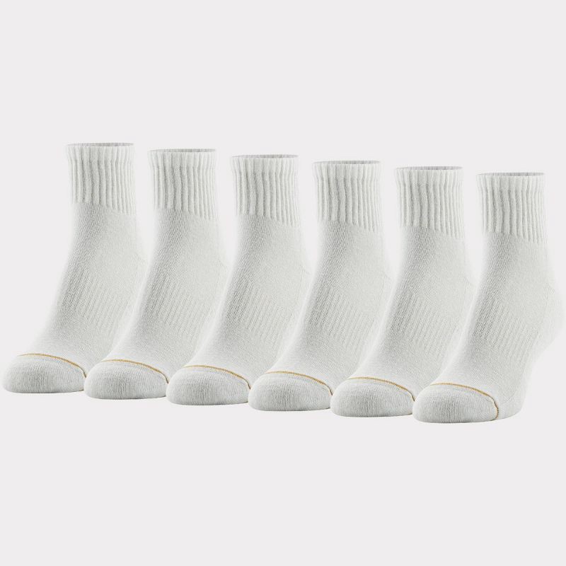 slide 1 of 6, All Pro Women's 6pk Quarter Cotton Socks - White 4-10: Arch Support, Cushioned Sole, Moisture Wicking, 6 ct