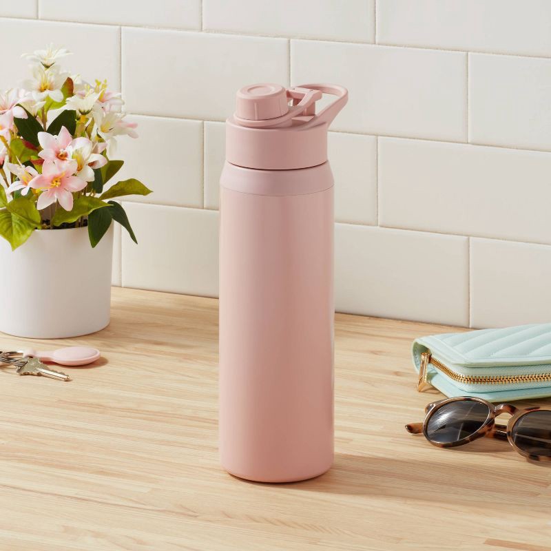 slide 2 of 3, 24oz Stainless Steel Chug Water Bottle Pink - Room Essentials™, 24 oz