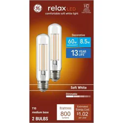 GE Household Lighting GE 2pk 60W Relax T10 LED Light Bulbs Soft White