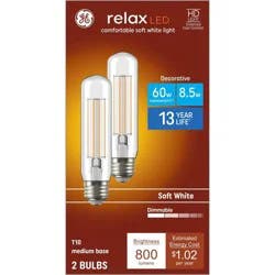GE Household Lighting GE 2pk 60W Relax T10 LED Light Bulbs Soft White