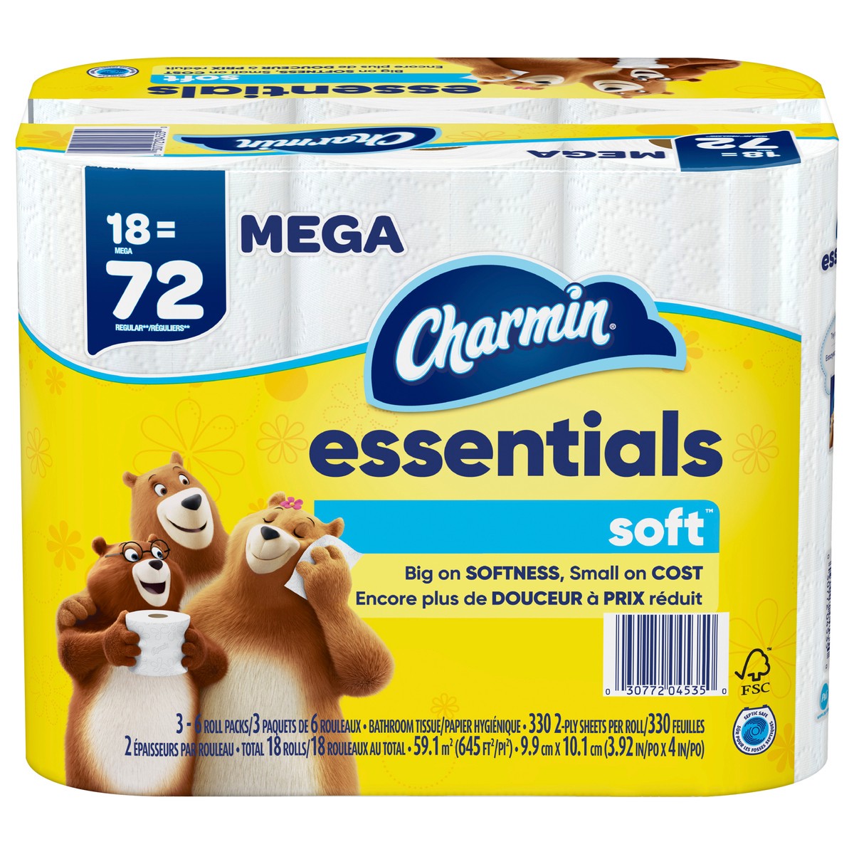 slide 1 of 5, Charmin Essentials Soft Toilet Paper 18 Mega Rolls, 330 sheets per roll, 18 ct