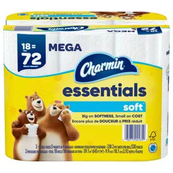 Charmin Essentials Soft Toilet Paper 18 Mega Rolls, 330 sheets per roll