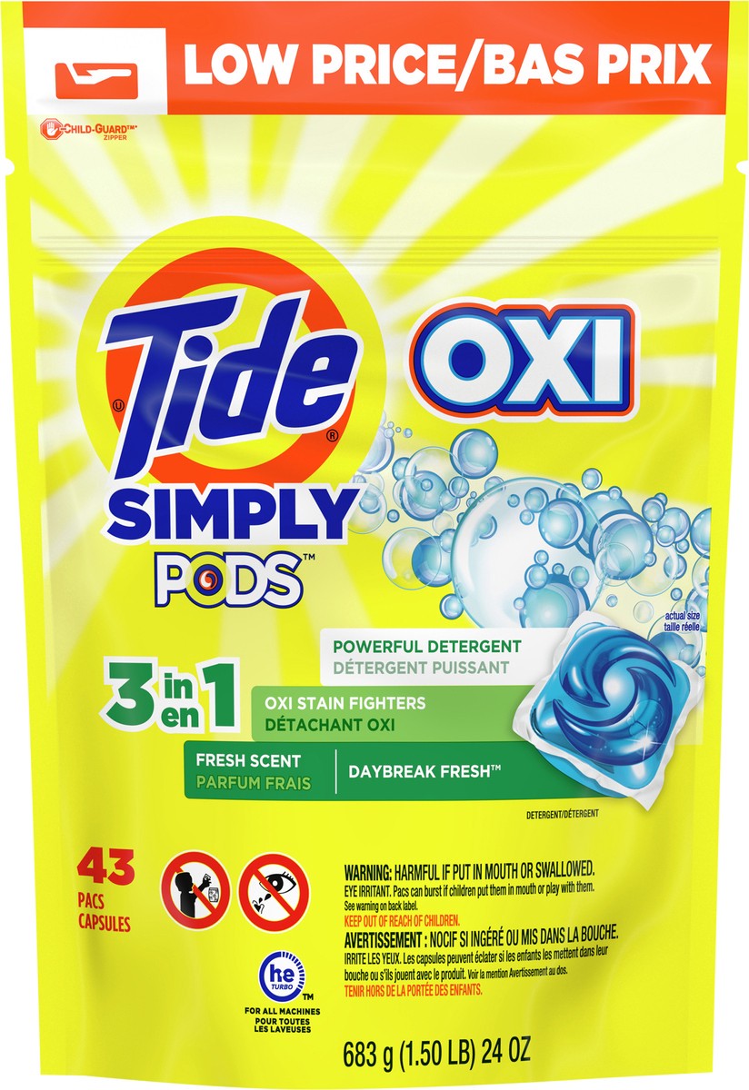 slide 3 of 3, Tide Simply PODS +Oxi Liquid Laundry Detergent Pacs, Daybreak Fresh, 43 count, 43 ct