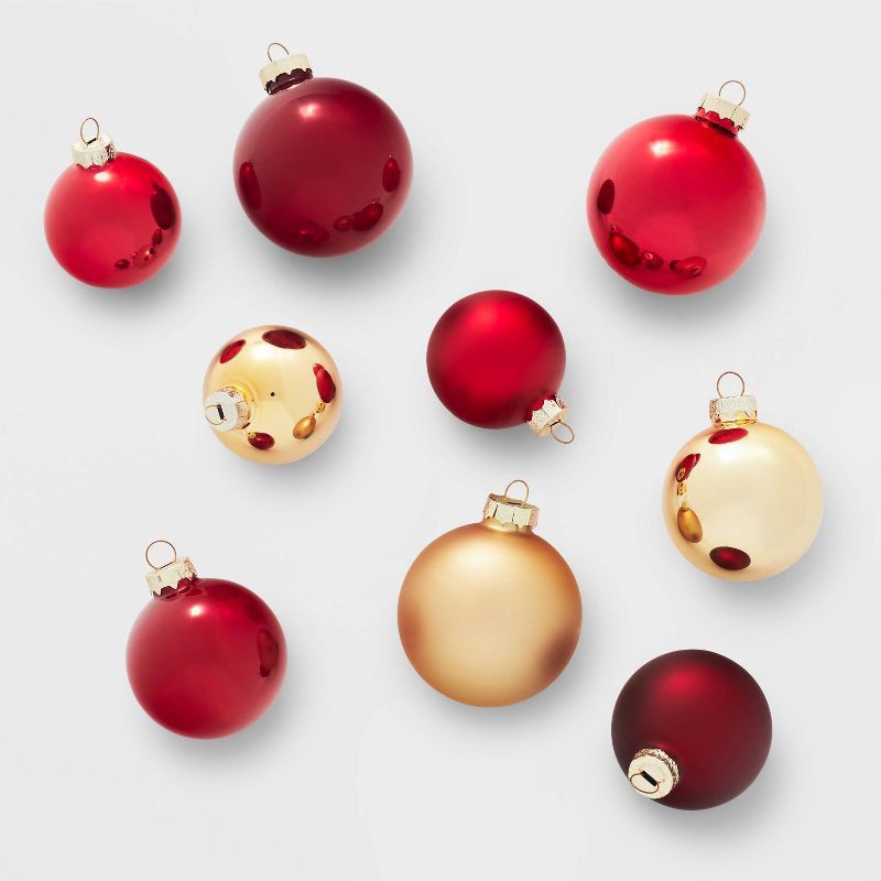 slide 1 of 3, 42ct Round Glass Christmas Tree Ornament Set Burgundy/Red/Gold - Wondershop™, 42 ct