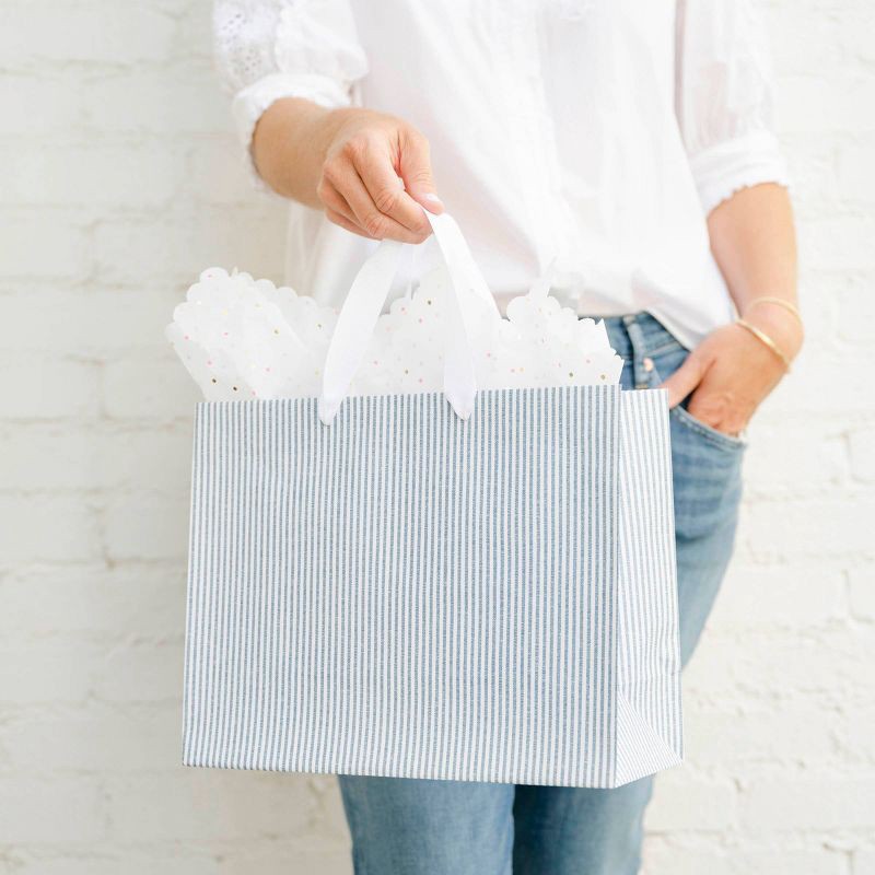 slide 3 of 4, Sugar Paper + Target Medium Chambray Striped Gift Bag Blue/White - Sugar Paper™ + Target, 1 ct
