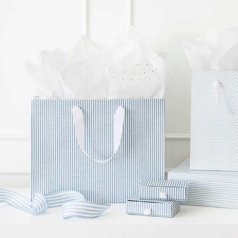 slide 4 of 4, Sugar Paper + Target Medium Chambray Striped Gift Bag Blue/White - Sugar Paper™ + Target, 1 ct