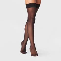 Women's 20D Sheer Thigh Highs - A New Day™ Black S/M: Nylon & Spandex, Closed Toe, Above Knee, Hand Wash, Line Dry