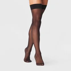 Women's 20D Sheer Thigh Highs - A New Day™ Black M/L: Solid Knit Hosiery, Closed Toe