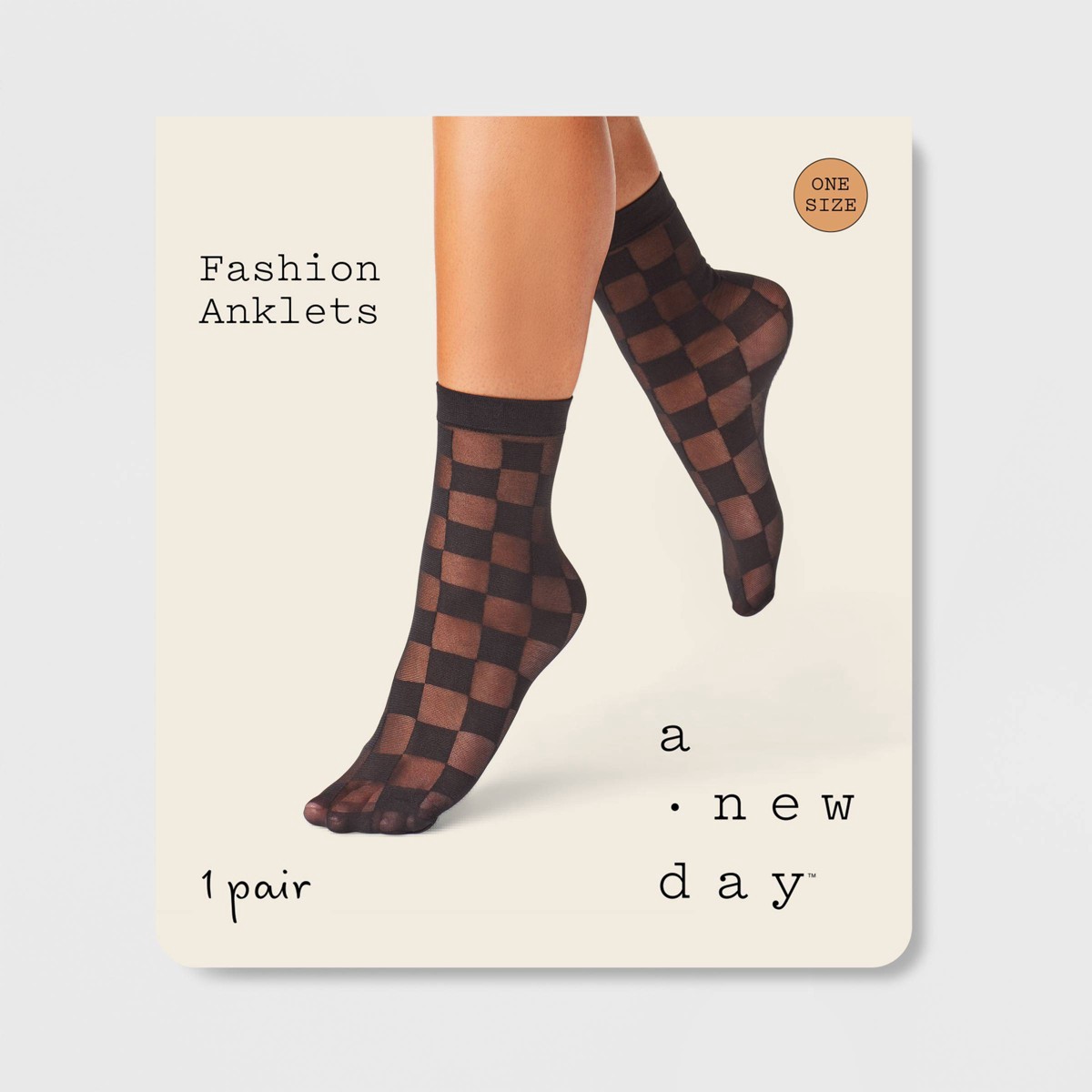 slide 2 of 2, Women's Checkerboard Sheer Anklet Socks - A New Day Black 4-10, 1 ct