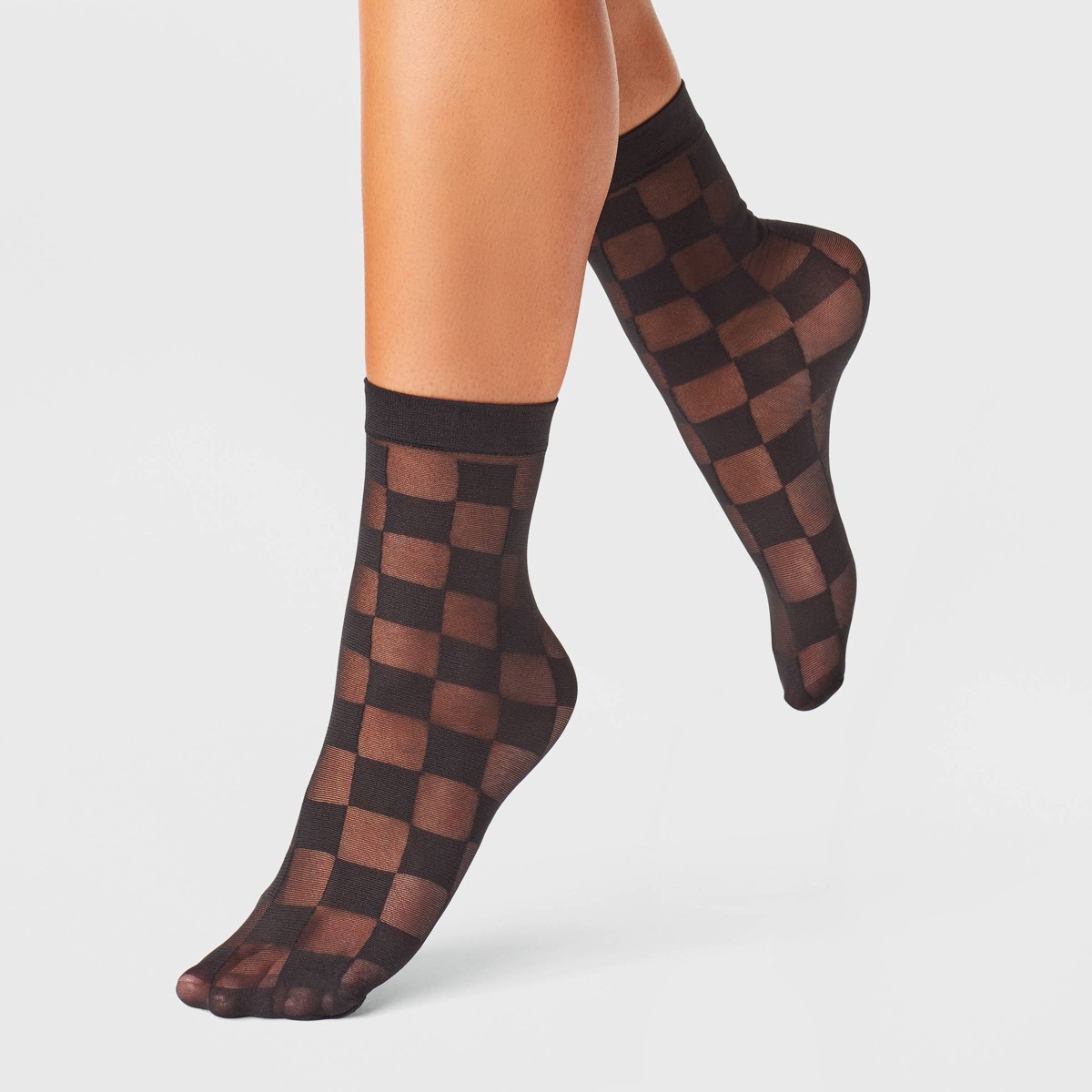 slide 1 of 2, Women's Checkerboard Sheer Anklet Socks - A New Day Black 4-10, 1 ct