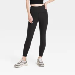 Women's High Waisted Everyday Active 7/8 Leggings - A New Day™ Black XL: Power Stretch, Lightweight Jersey, Doubleknit Fabric
