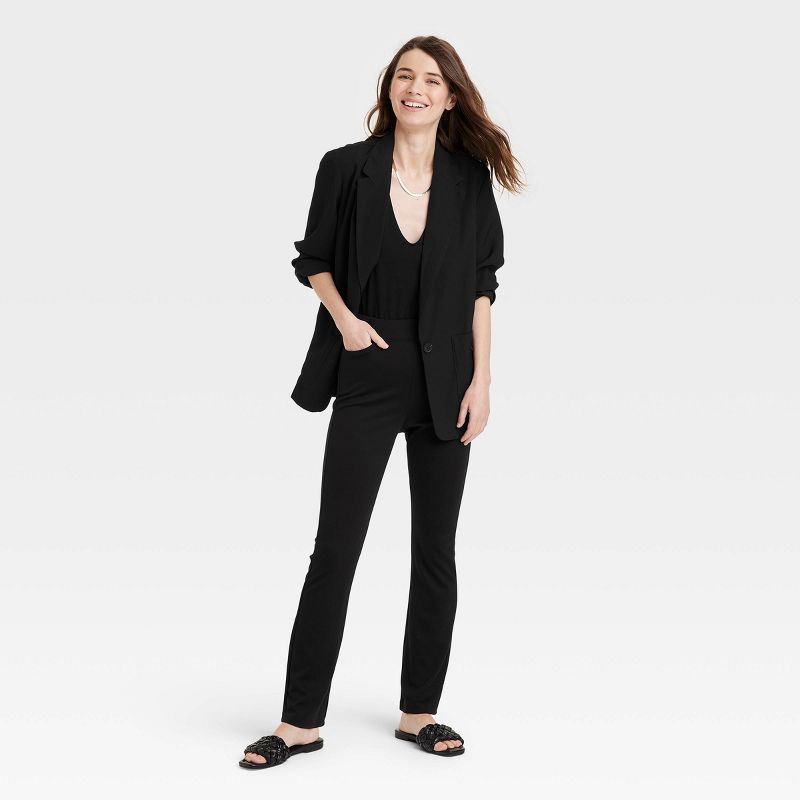 slide 3 of 3, Women's High Waisted Ponte Flare Leggings with Pockets - A New Day™ Black L: Mid Rise, Power Stretch, Fashion Pants, 1 ct