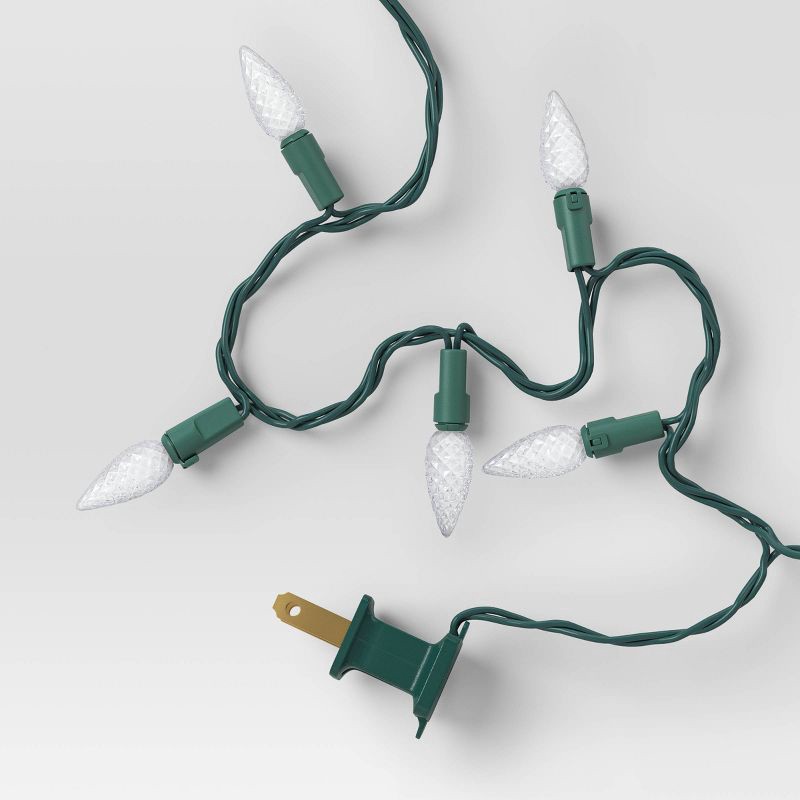 slide 4 of 4, 60ct LED Faceted C6 Christmas String Lights Twinkling Warm White with Green Wire - Wondershop™: Indoor/Outdoor, UL Listed, 60 ct