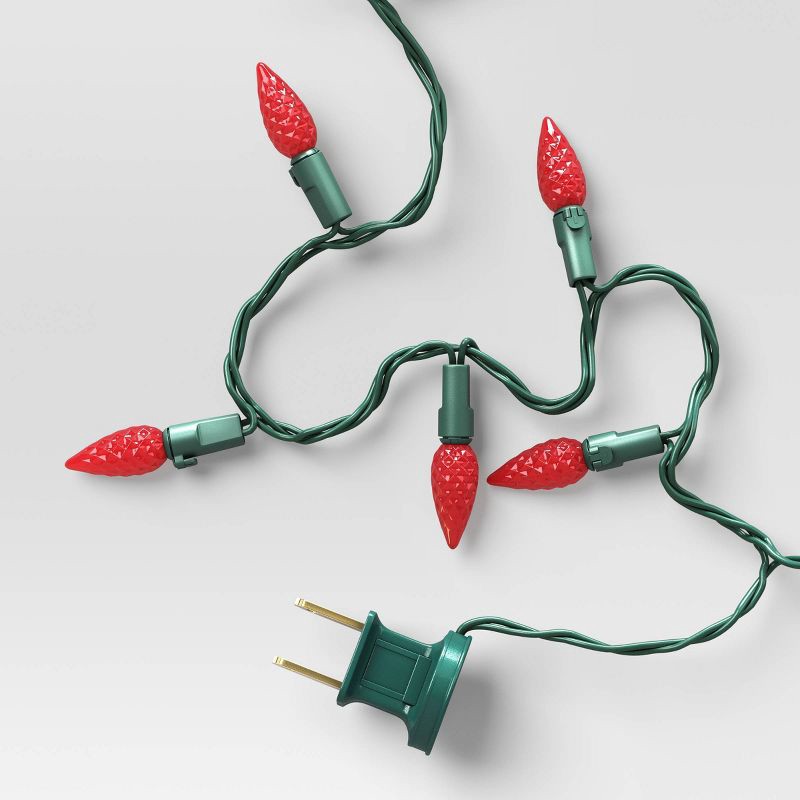 slide 5 of 5, 60ct LED Indoor Outdoor C6 Faceted Christmas String Lights Red with Green Wire - Wondershop™, 60 ct