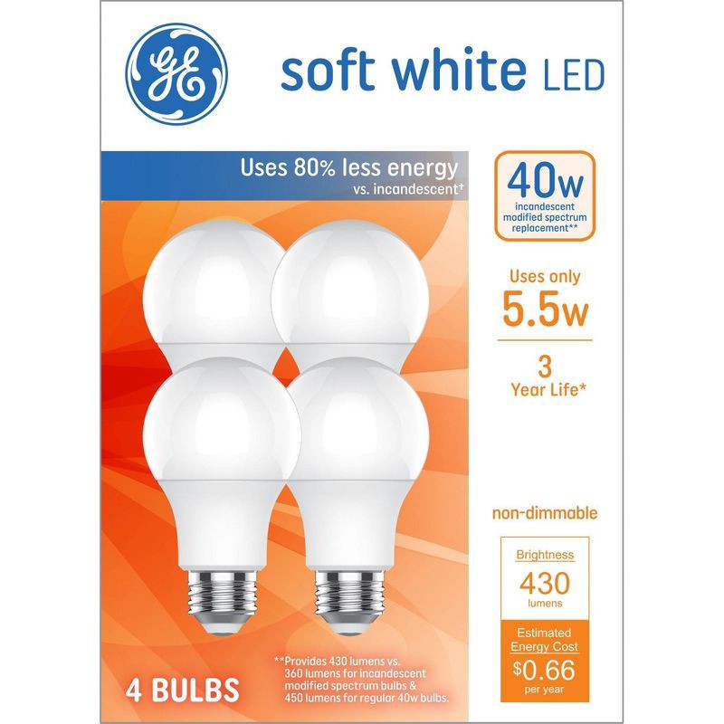 slide 1 of 3, GE Household Lighting GE 4pk 40W Soft White A19 LED Light Bulbs, 4 ct