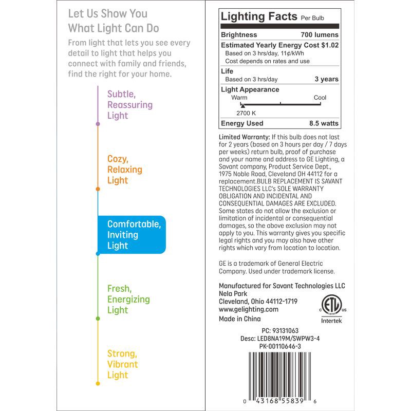 slide 3 of 3, GE Household Lighting GE 4pk 60W Soft White A19 LED Light Bulbs, 4 ct