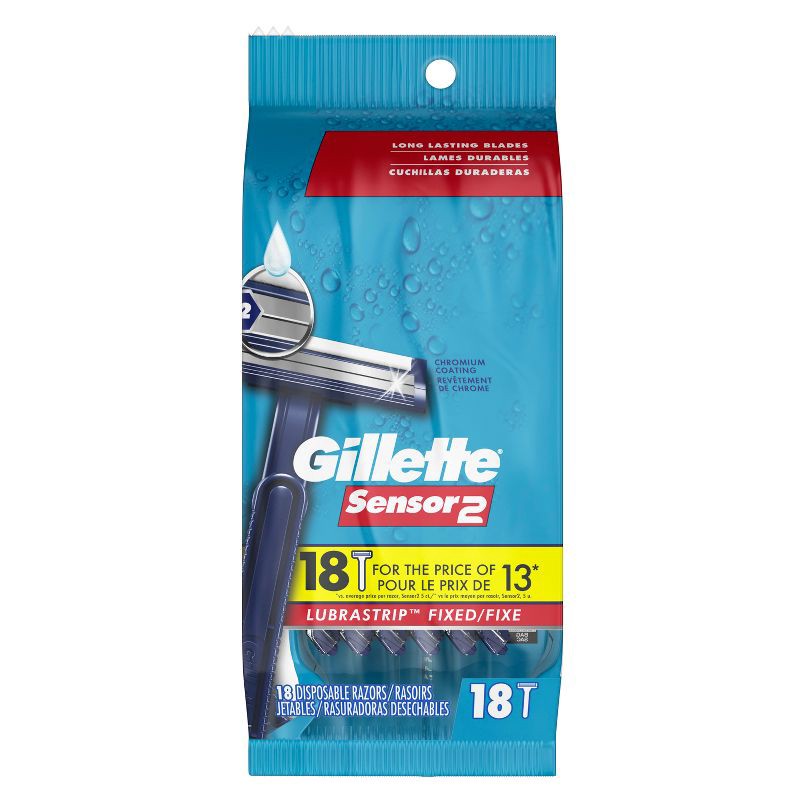 slide 2 of 6, Gillette Sensor2 Base Fixed Head Men's Disposable Razors - 18ct, 18 ct