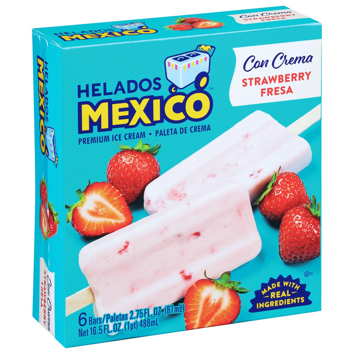 slide 2 of 9, Helados Mexico Fresa Strawberry Premium Ice & Paleta De Crema Bar All Natur - 18 Fl. Oz., 18 fl oz