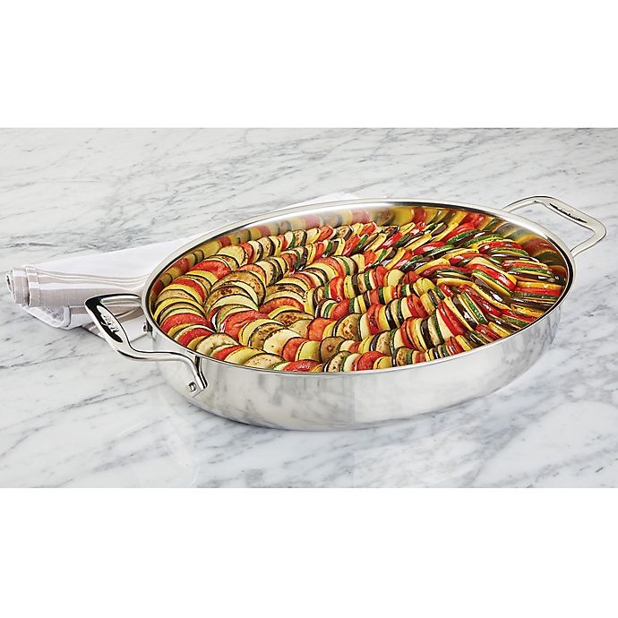 slide 3 of 5, All-Clad d3 Stainless Steel Oval Roaster with Pot Holders, 1 ct