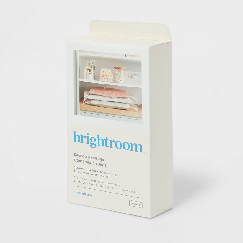 slide 1 of 3, Large 3pc Compression Bags Clear - Brightroom™: Vacuum Seal Storage for Clothes & Bedding, Space Saver, BPA-Free, 3 ct