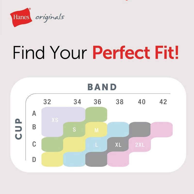 slide 7 of 7, Hanes Originals Women's 2pk Stretch Cotton Triangle Bralette MHT102 - Red/Gray S: Adjustable Straps, Unlined Cups, Back Hook Fastener, 2 ct