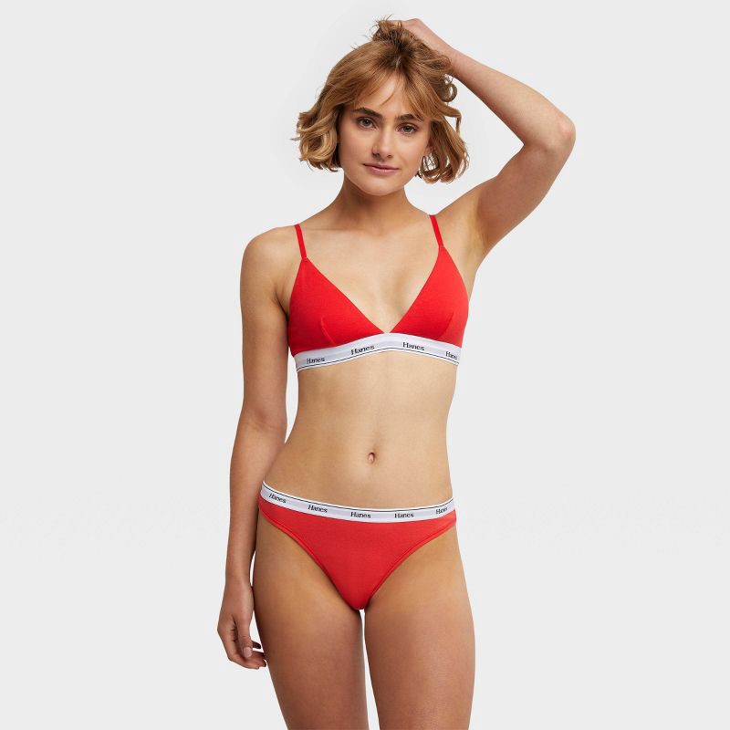 slide 5 of 7, Hanes Originals Women's 2pk Stretch Cotton Triangle Bralette MHT102 - Red/Gray M: Adjustable Straps, Unlined, 2 ct