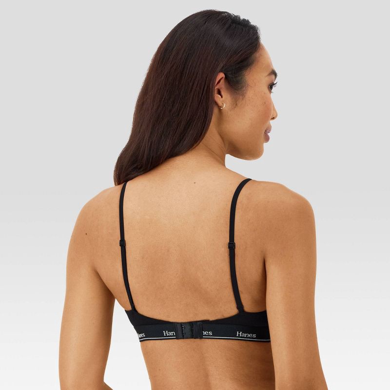 slide 3 of 7, Hanes Originals Women's 2pk Stretch Cotton Triangle Bralette MHT102 - Black/Camel S: Adjustable Strap, Unlined Cup, 2 ct