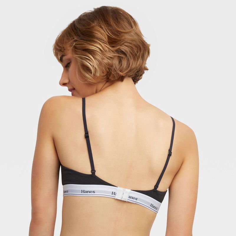 slide 4 of 7, Hanes Originals Women's 2pk Stretch Cotton Triangle Bralette MHT102 - Black/Camel L: Adjustable Strap, Unlined Cup, 2 ct