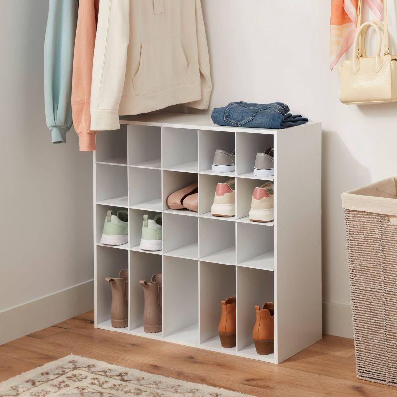 slide 2 of 3, 4 Tier Laminate Stackable Shoe Cubby White - Brightroom™: Shoe Rack Organizer, Holds 20 Pairs, Wood Laminate, Freestanding, 1 ct