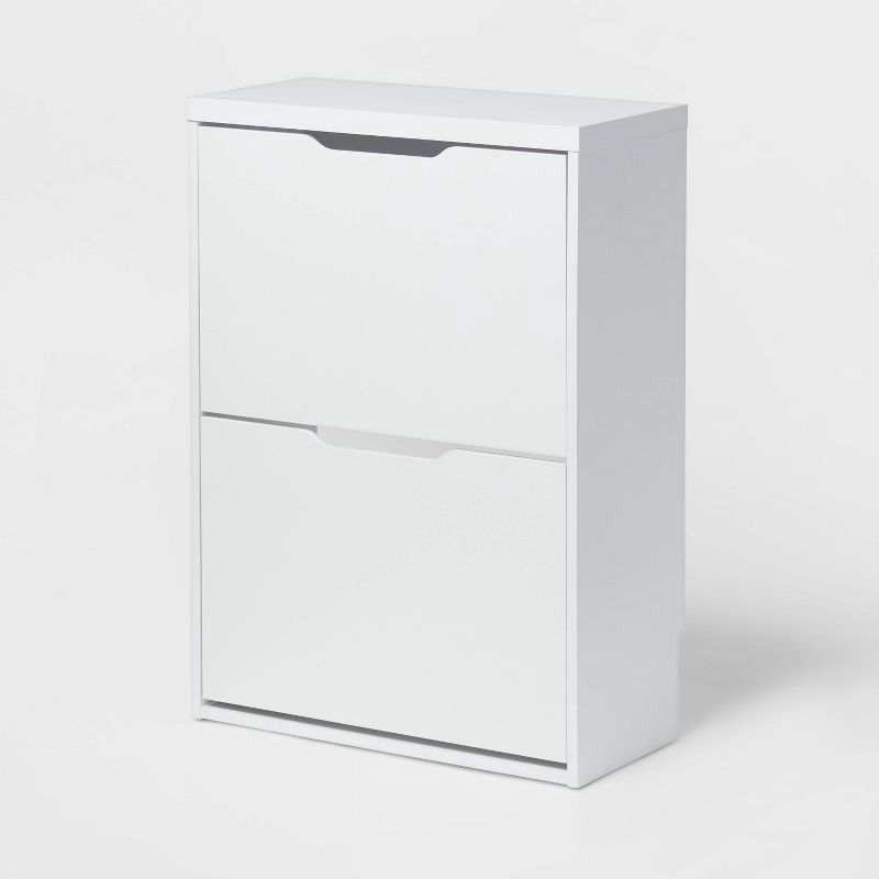 slide 1 of 3, Laminate Pivot Open Shoe Cabinet White - Brightroom™: Shoe Organizer, Holds 12 Pairs, Wood Laminate, Freestanding, 1 ct