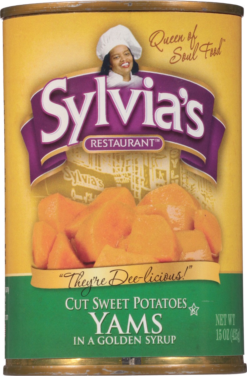 slide 7 of 9, Sylvia's Restaurant Cut Sweet Potatoes Yams in a Golden Syrup 15 oz, 15 oz