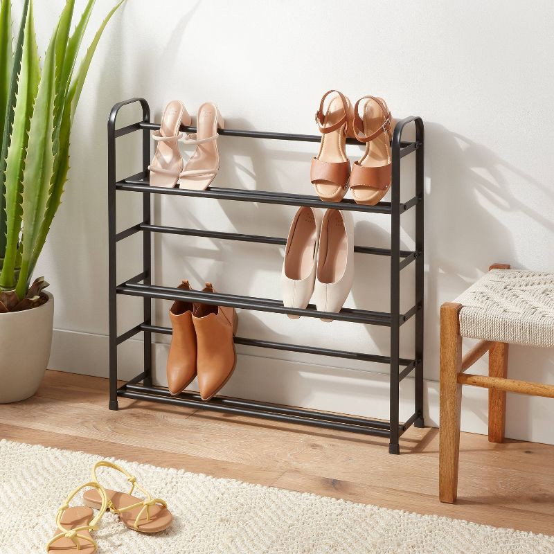 slide 2 of 3, Small Space Metal Shoe Rack Black - Brightroom™: Steel Frame, Freestanding Shoe Organizer, Holds 9 Pairs, 29"x7"x29", 1 ct