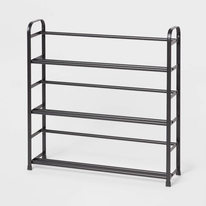 slide 1 of 3, Small Space Metal Shoe Rack Black - Brightroom™: Steel Frame, Freestanding Shoe Organizer, Holds 9 Pairs, 29"x7"x29", 1 ct