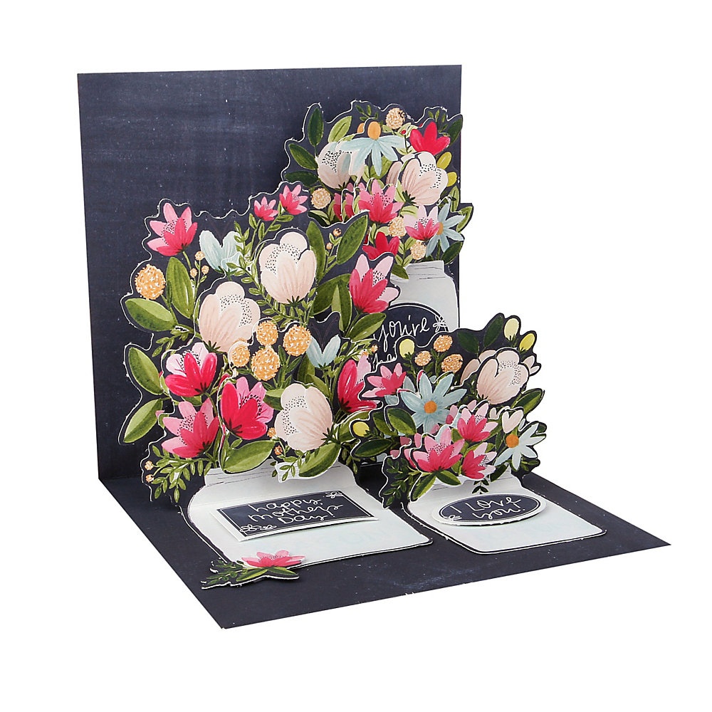 slide 1 of 1, Up With Paper Mother's Day Pop-Up Greeting Card With Envelope, 5-1/4" X 5-1/4", Mason Jars, 1 ct