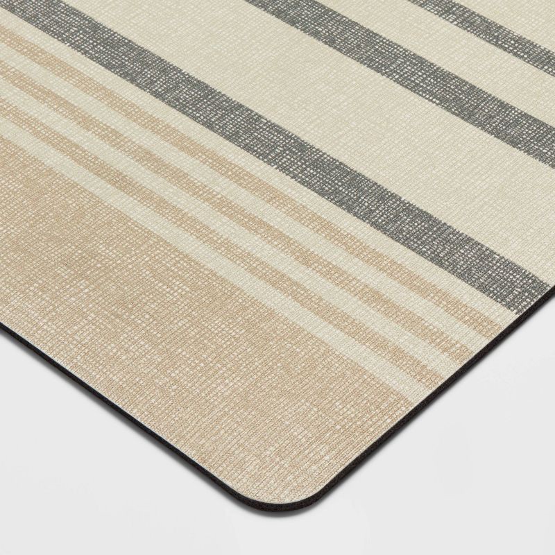 slide 3 of 7, 20" x 40" Low Profile Charmed Manor Patterned Polyurethane Kitchen Mat with Foam Rubber Backing Neutral Stripe - Threshold™, 1 ct