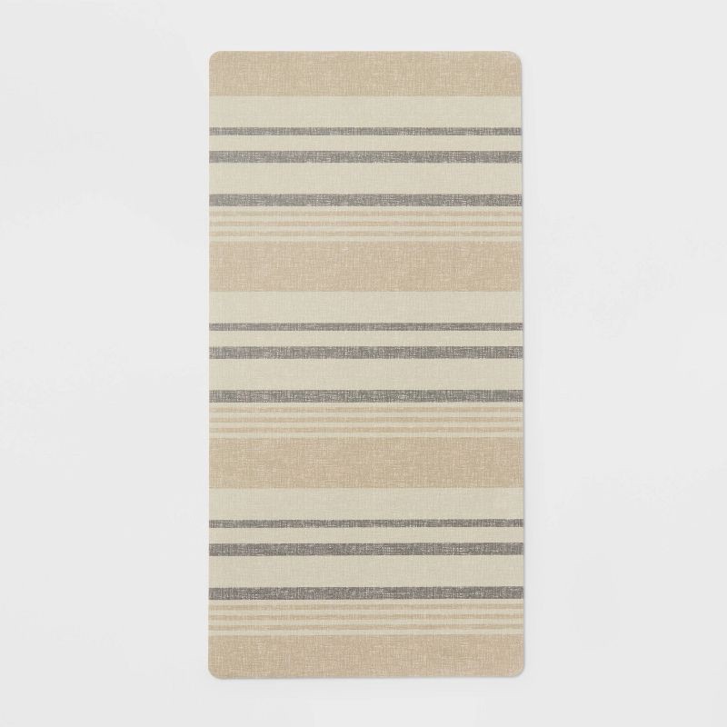 slide 1 of 7, 20" x 40" Low Profile Charmed Manor Patterned Polyurethane Kitchen Mat with Foam Rubber Backing Neutral Stripe - Threshold™, 1 ct