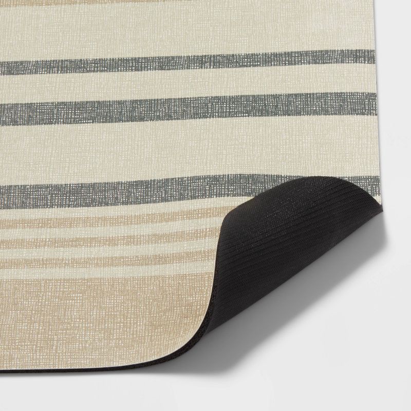 slide 4 of 7, 20" x 40" Low Profile Charmed Manor Patterned Polyurethane Kitchen Mat with Foam Rubber Backing Neutral Stripe - Threshold™, 1 ct