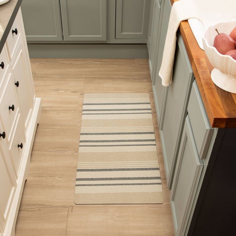 slide 5 of 7, 20" x 40" Low Profile Charmed Manor Patterned Polyurethane Kitchen Mat with Foam Rubber Backing Neutral Stripe - Threshold™, 1 ct