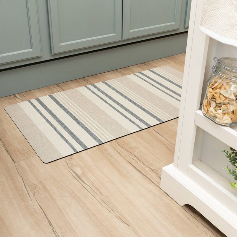 slide 2 of 7, 20" x 40" Low Profile Charmed Manor Patterned Polyurethane Kitchen Mat with Foam Rubber Backing Neutral Stripe - Threshold™, 1 ct