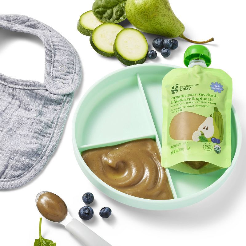 slide 3 of 4, Organic Pear Zucchini Blueberry Spinach Baby Food Pouch - 3.5oz - Good & Gather™, 3.5 oz