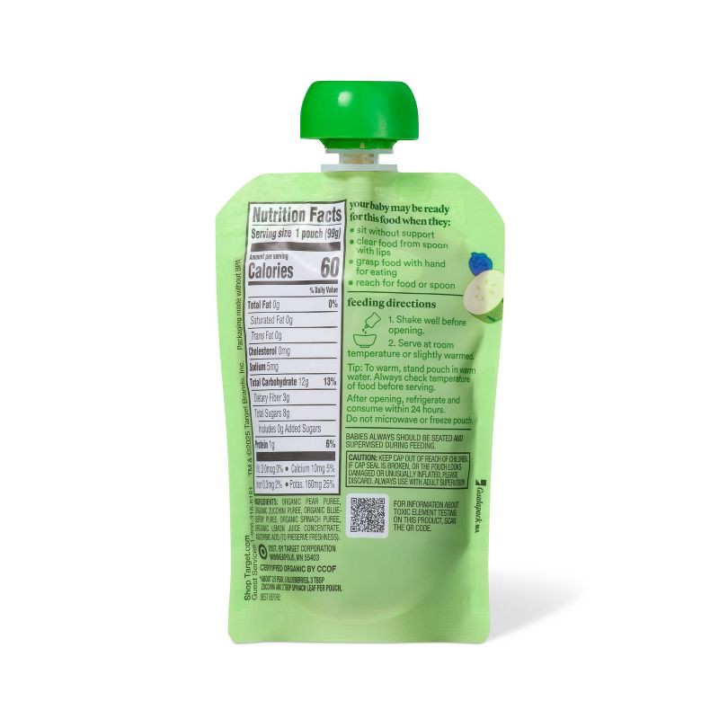 slide 2 of 4, Organic Pear Zucchini Blueberry Spinach Baby Food Pouch - 3.5oz - Good & Gather™, 3.5 oz