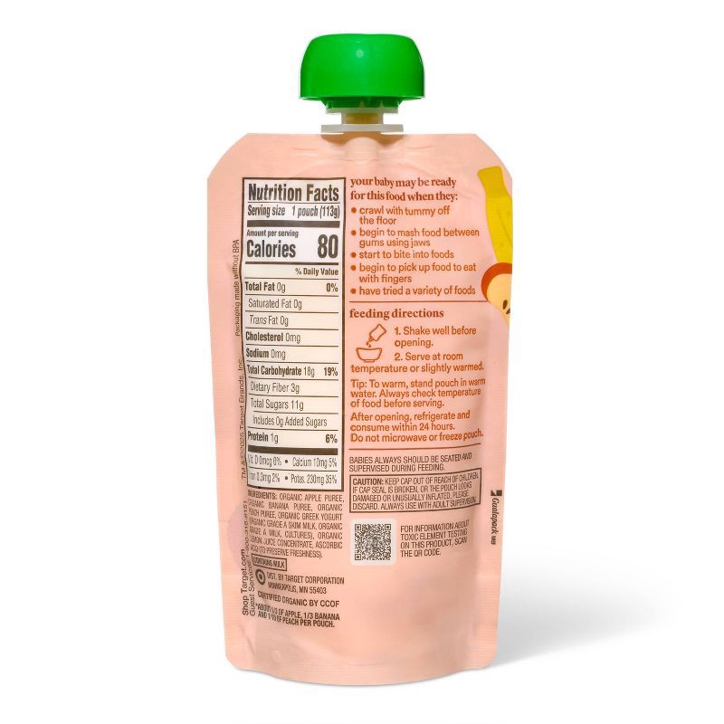 slide 2 of 4, Organic Apple Banana Peach Yogurt Baby Food Pouch - 4oz - Good & Gather™, 4 oz