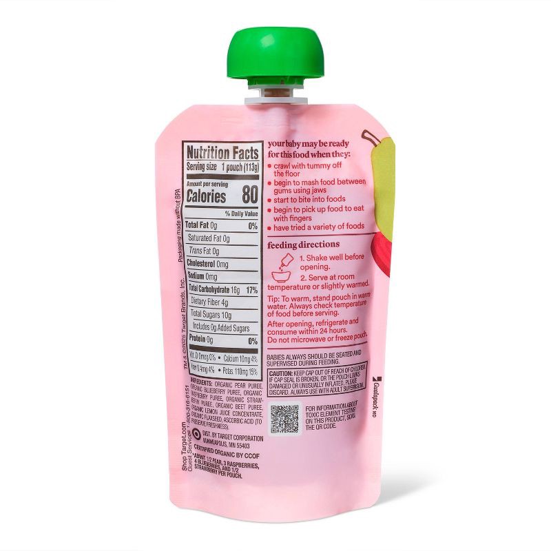 slide 2 of 4, Organic Pear Mixed Berry Beet Flax Baby Food Pouch - 4oz - Good & Gather™, 4 oz