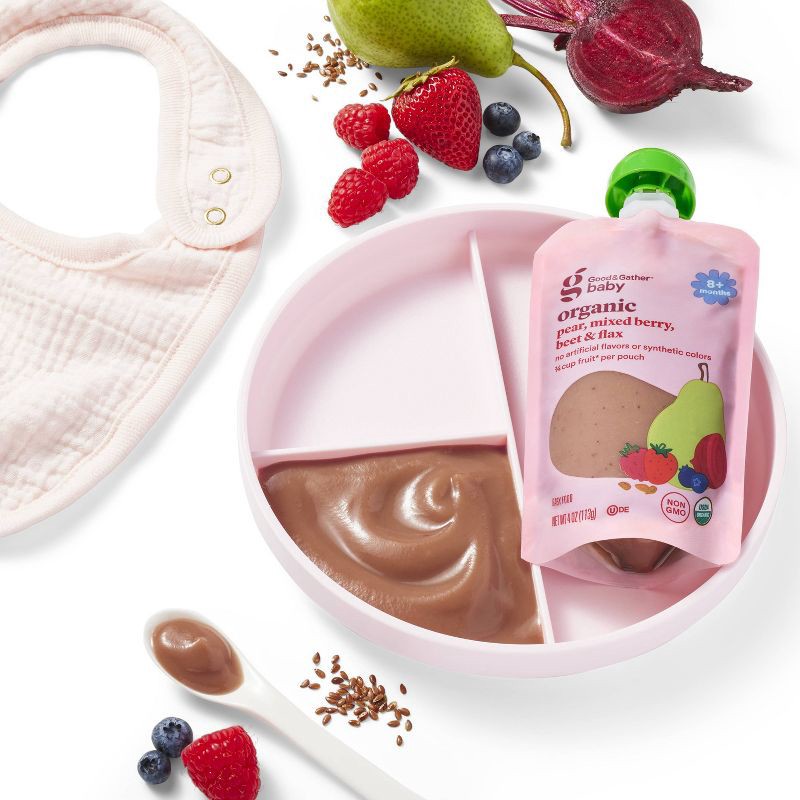 slide 3 of 4, Organic Pear Mixed Berry Beet Flax Baby Food Pouch - 4oz - Good & Gather™, 4 oz