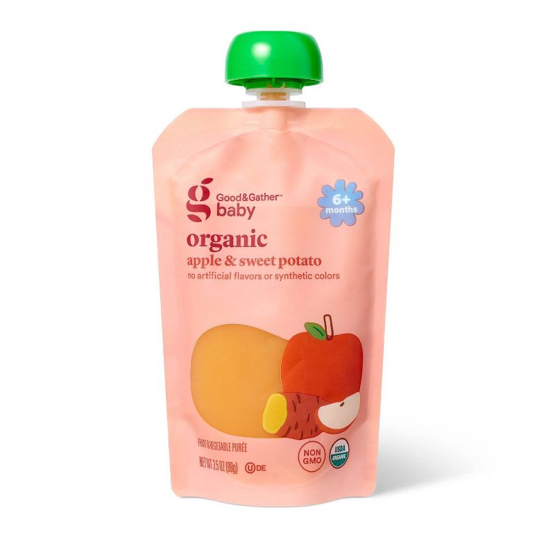 slide 1 of 5, Organic Apple Sweet Potato Baby Food Pouch - 3.5oz - Good & Gather™, 3.5 oz