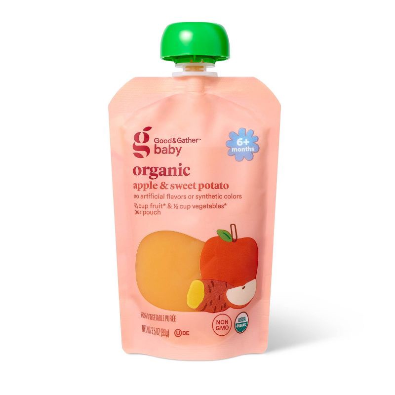 slide 1 of 4, Organic Apple Sweet Potato Baby Food Pouch - 3.5oz - Good & Gather™, 3.5 oz