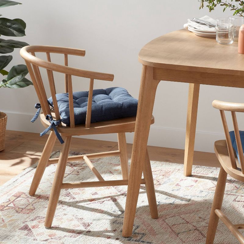 slide 2 of 3, Denim Solid Chair Pad Seat Cushion Blue - Threshold™: Indoor Kitchen Chair Cushions, Cotton & Polyester, 15"x15", 1 ct