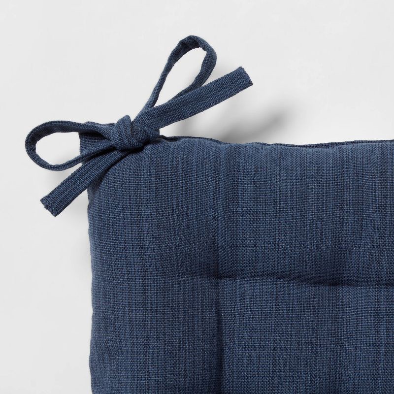 slide 3 of 3, Denim Solid Chair Pad Seat Cushion Blue - Threshold™: Indoor Kitchen Chair Cushions, Cotton & Polyester, 15"x15", 1 ct