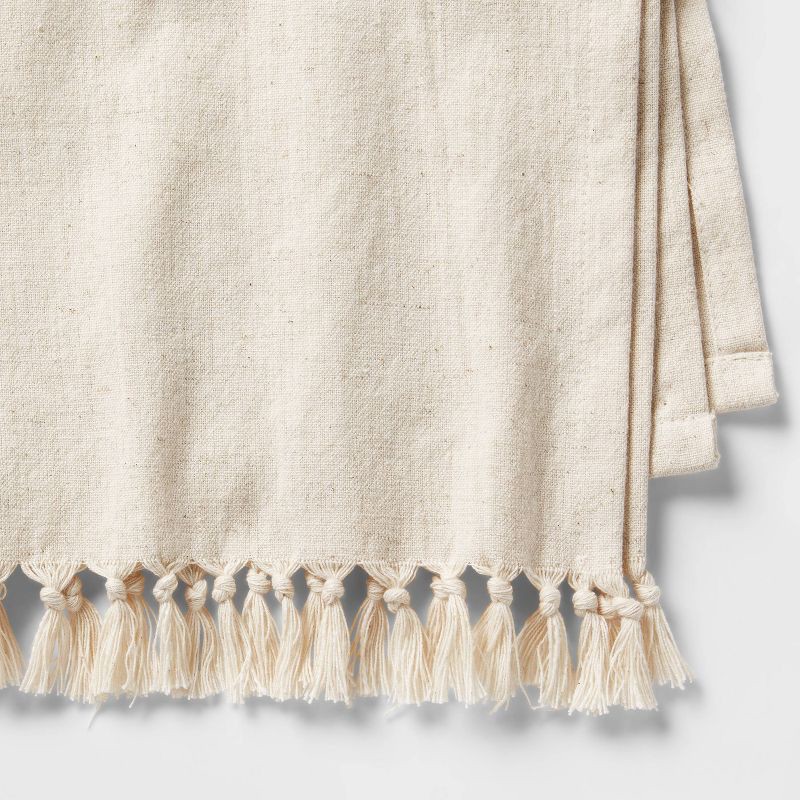 slide 3 of 3, 4pk Cotton Slub with Tassel Trim Tied Fringe Napkin Light Beige - Threshold™: Cloth & Linen Kitchen Textiles, OEKO-TEX Certified, 4 ct
